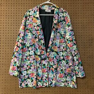 Worthington Blazer Jacket Floral Print Cotton Size 20W Cottage Vintage 90s Mom